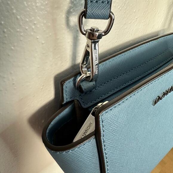 Michael Kors Bag Selma Mini Crossbody Purse Leather Structured Light Blue - Picture 11 of 13
